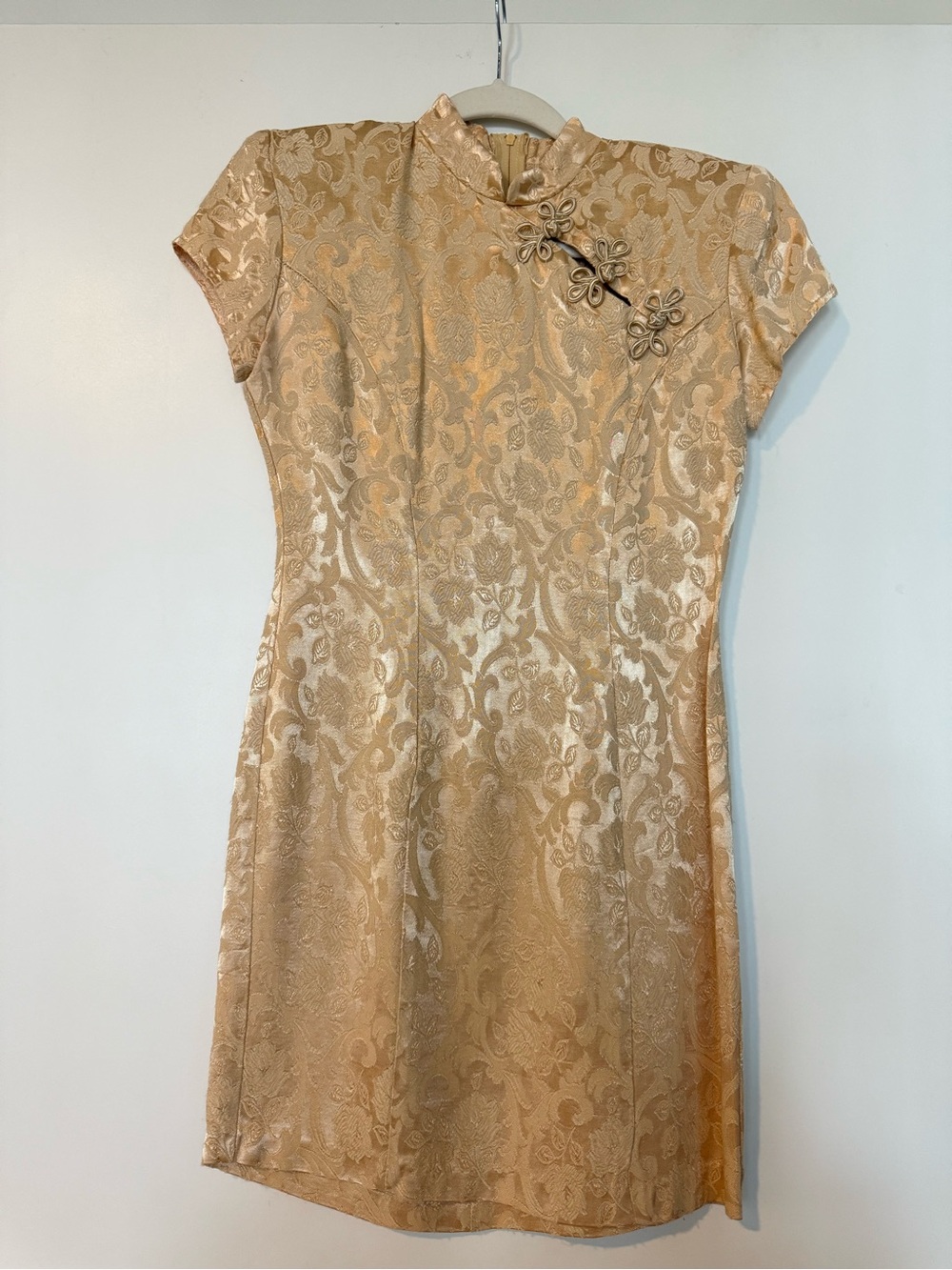 Gold Brocade Mandarin Collar Dress